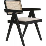 Chaise de cuisine chic en orme et rotin noir noir