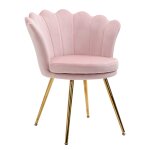Chaise design coquillage pieds m�tal dor�s effil�s velours rose poudr�