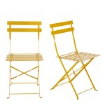 Chaises à dîner de jardin pliables en métal jaune (x2) Chaises à dîner de jardin pliables en métal jaune (x2)