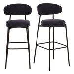 Chaises hautes de bar en acier noir et bouclettes gris - bleu fonc� (x2) h78