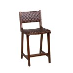 Chaise haute en teck et cuir marron Chaise haute en teck et cuir marron