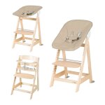 Chaise haute avec transat cuir grège inclinable en bois naturel Chaise haute avec transat cuir grège inclinable en bois naturel