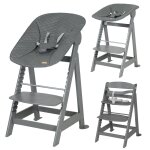 Chaise haute avec transat cuir inclinable en bois anthracite Chaise haute avec transat cuir inclinable en bois anthracite