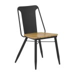 Chaise industrielle en m�tal noir assise en acacia