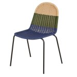 Chaise de jardin en acier noir et rsine vert kaki, beige et bleue