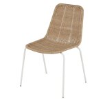 Chaise de jardin en résine recyclée imitation rotin et métal blanc Chaise de jardin en résine recyclée imitation rotin et métal blanc