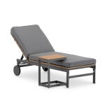 Chaise longue avec coussin et table alum anthracite, lattes aspect bois