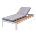 Chaise longue de jardin réglable, table en aluminium / bois, gris Chaise longue de jardin réglable, table en aluminium / bois, gris