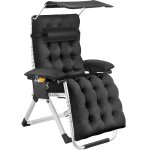 Chaise longue pliable avec pare - soleil et reposes - pieds noir