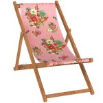 Chaise longue pliante en htre et imprim fleuri pche