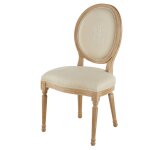 Chaise mdaillon brod en lin beige et bois de frne massif