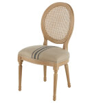 Chaise mdaillon canne en lin beige et gris et bois de frne massif
