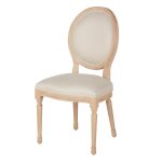 Chaise mdaillon en lin beige et bois de frne grav