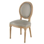 Chaise mdaillon en lin gris clair et bois de frne massif