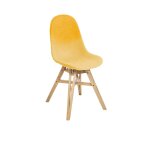Chaise en plastique recyclé jaune et paille, pied en chêne français Chaise en plastique recyclé jaune et paille, pied en chêne français