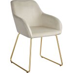 Chaise de salle à manger en aspect velours rembourré crème et doré Chaise de salle à manger en aspect velours rembourré crème et doré