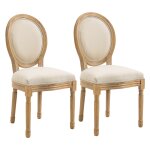 Chaise de salle  manger style louis xvi bois massif lin beige
