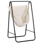 Chaise suspendue jardin avec support et coussin acier noir coton beige