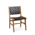 Chaise en teck et cuir marron et noir
