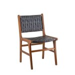 Chaise en teck et cuir marron et noir