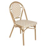 Chaise de terrasse style bistrot parisien en aluminium et rotin beige Chaise de terrasse style bistrot parisien en aluminium et rotin beige