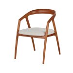 Chaise en textile �cru et bois de fr�ne fonc�