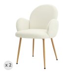 Chaise en tissu bouclé ecru et métal décor bois (x2) Chaise en tissu bouclé ecru et métal décor bois (x2)