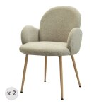 Chaise en tissu bouclé mastic et métal décor bois (x2) Chaise en tissu bouclé mastic et métal décor bois (x2)