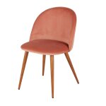 Chaise vintage en velours recycl rose et acier imitation chne fonc