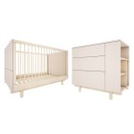 Chambre bébé : duo - lit évolutif 70x140 commode 3 tiroirs beige Chambre bébé : duo - lit évolutif 70x140 commode 3 tiroirs beige