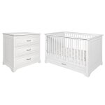Chambre bébé : duo - lit évolutif 70x140 commode 3 tiroirs blanc Chambre bébé : duo - lit évolutif 70x140 commode 3 tiroirs blanc