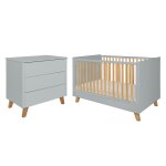 Chambre bb : duo - lit volutif 70x140 commode 3 tiroirs gris