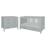 Chambre b�b� : duo - lit �volutif 70x140 commode 3 tiroirs gris