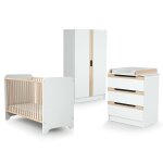 Chambre bébé lit, commode à langer et armoire blanc et hêtre verni Chambre bébé lit, commode à langer et armoire blanc et hêtre verni