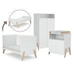 Chambre bb lit, commode  langer et armoire blanc et htre verni