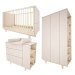 Chambre bb : trio - lit volutif 70x140 commode armoire beige