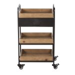 Chariot 1 tiroir en mtal noir 3 plateaux en sapin  roulettes