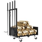 Chariot  bois de chauffage avec roues et accessoires mtal noir