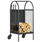 Chariot  bois de chauffage avec roues mtal noir
