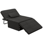 Chauffeuse chaise longue pouf 3 en 1 dossier inclinable tissu noir Chauffeuse chaise longue pouf 3 en 1 dossier inclinable tissu noir