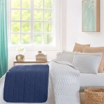 Chemin de lit en percale de coton surpiqu indigo 80x200 cm