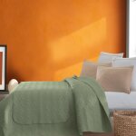 Chemin de lit en percale de coton surpiqu sauge 80x200 cm