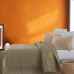 Chemin de lit en percale de coton surpiqu taupe 80x200 cm
