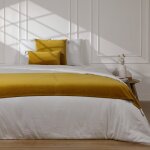 Chemin de lit velours de coton moutarde 90x200