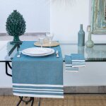 Chemin de table coton bleu ptrole 50x150