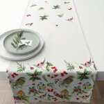 Chemin de table en coton oiseaux et baies