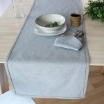 Chemin de table gris avec bordure jute 140 x 40 cm