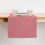 Chemin de table jacquard rversible  carreaux rouges 45x140cm