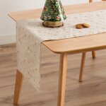Chemin de table de noël en coton jacquard beige et or 45x135 cm Chemin de table de noël en coton jacquard beige et or 45x135 cm