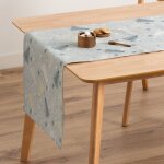 Chemin de table de noël en coton jacquard bleu et or 45x135 cm Chemin de table de noël en coton jacquard bleu et or 45x135 cm